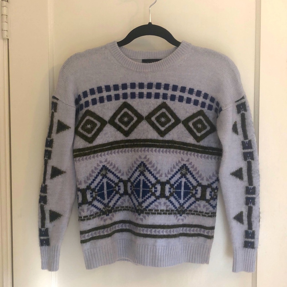 J Crew Knit Wool  Retro Geometric Grey Sweater
